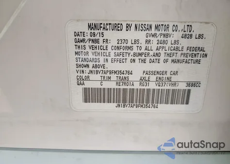 2015 Infiniti Q50 Premium from USA, damaged, VIN JN1BV7AP9FM354764